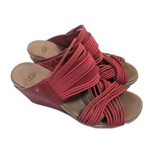 UGG Hilarie Studded Cork leather coral wedge high heels slide sandals 8 1/2 8.5